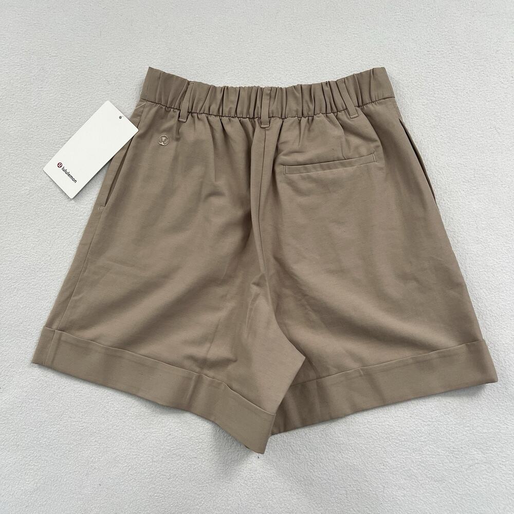 NWT Lululemon LuluLinen High-Rise Pleated Short 6" Sheer Oak Tan Linen Blend 27 - Picture 10 of 13
